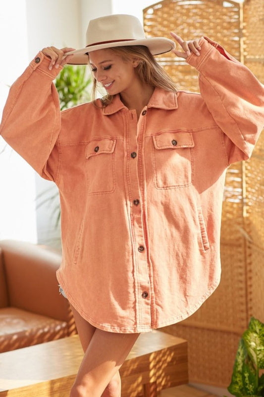Button Up Shacket with Chest Pockets 