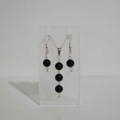 Black stone earring and neckless set