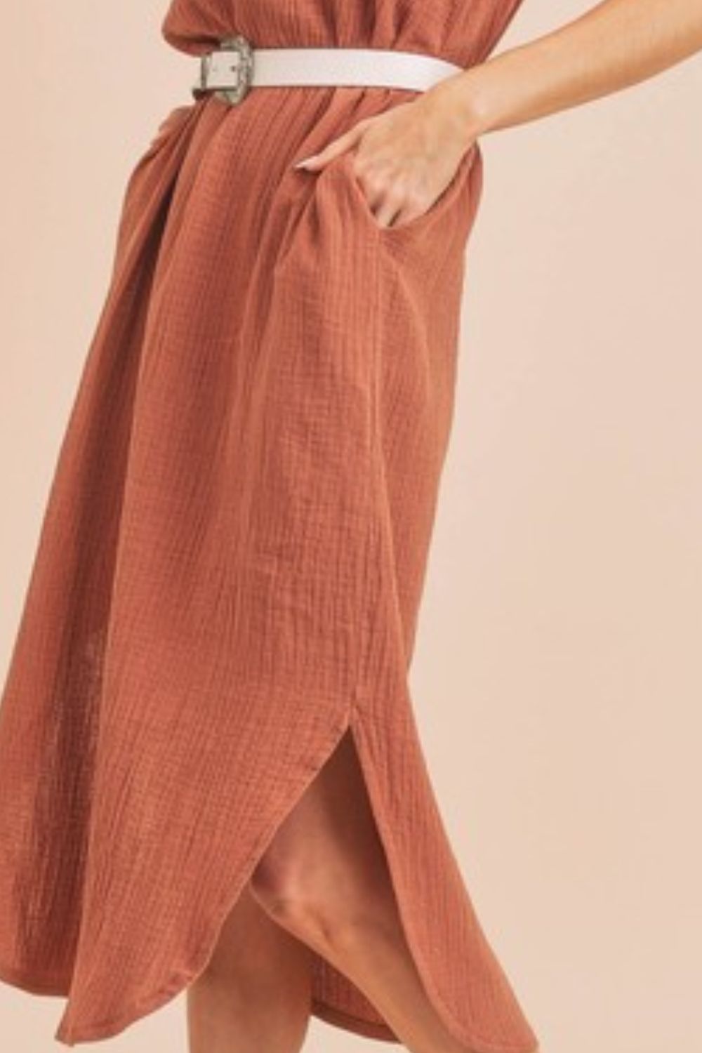 Round Neck Midi Tank Dress with pockets in terracotta