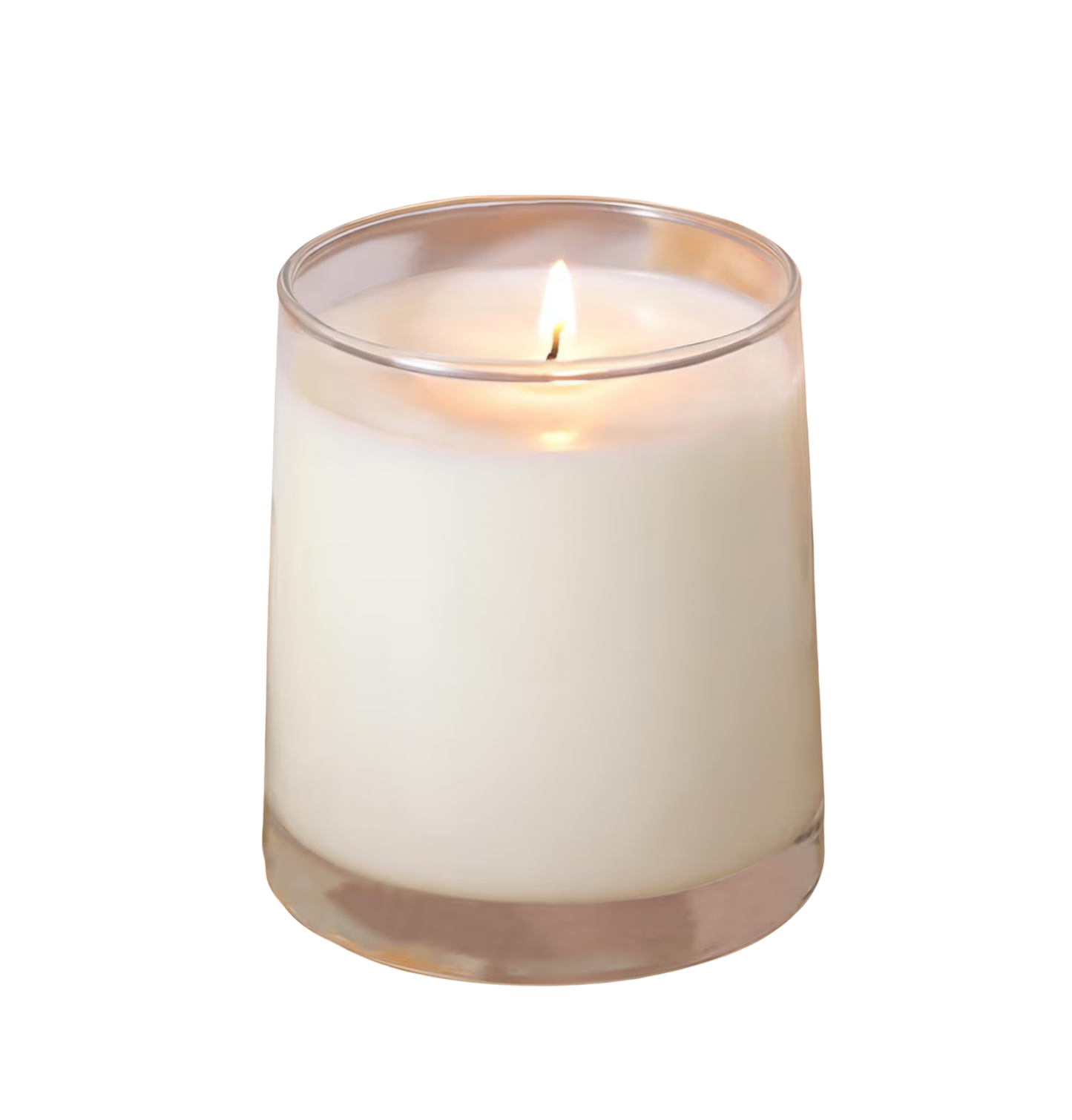 White candle in a glass holder on a white background