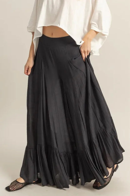 High Waist Ruffle Flared Wide Leg Pants in Black 