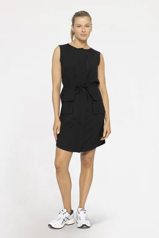 The drawstring waist allows you to adjust the fit to your liking, providing both comfort and a flattering silhouette. The tank top style of the dress offers a sleeveless and breathable design.