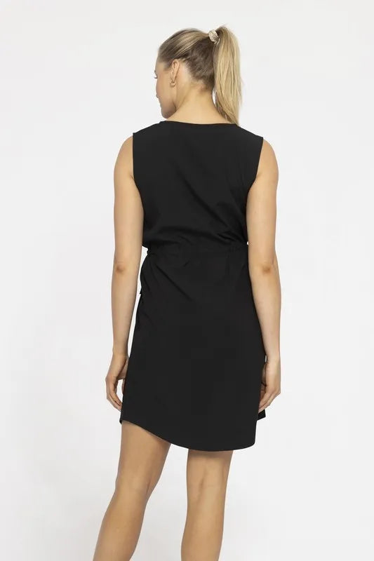 The drawstring waist allows you to adjust the fit to your liking, providing both comfort and a flattering silhouette. The tank top style of the dress offers a sleeveless and breathable design.