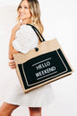 Fame Hello Weekend Burlap Tote Bag black