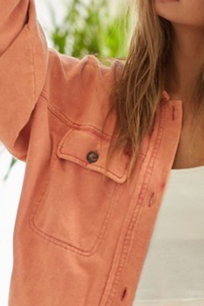 Button Up Shacket with Chest Pockets 