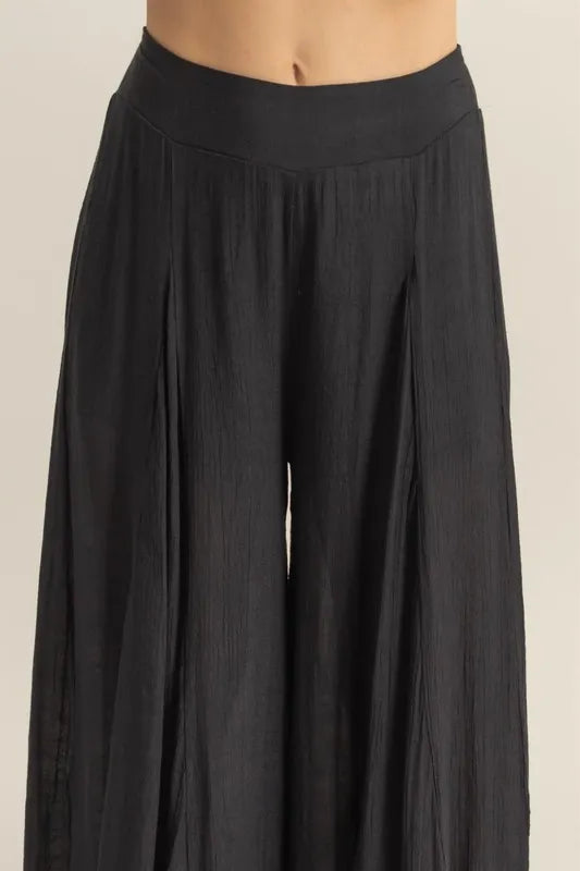 High Waist Ruffle Flared Wide Leg Pants in Black 