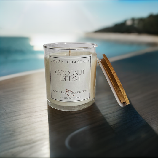 Coconut and lime scented candle, 8oz glass jar.