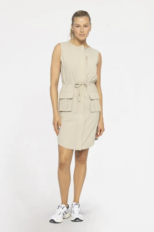The drawstring waist allows you to adjust the fit to your liking, providing both comfort and a flattering silhouette. The tank top style of the dress offers a sleeveless and breathable design, making it perfect for warmer weather or as a layering piece.