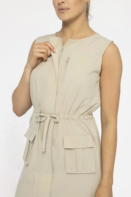 The drawstring waist allows you to adjust the fit to your liking, providing both comfort and a flattering silhouette. The tank top style of the dress offers a sleeveless and breathable design, making it perfect for warmer weather or as a layering piece.