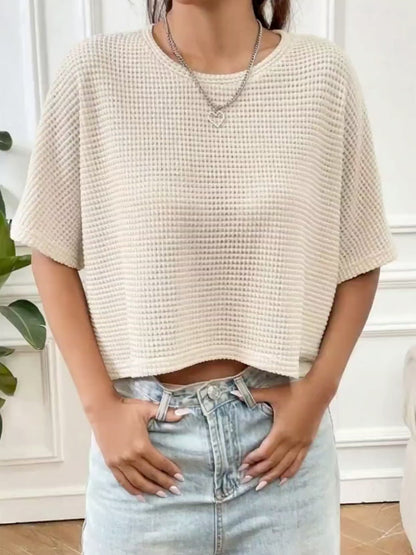 Waffle Knit Cropped T-Shirt