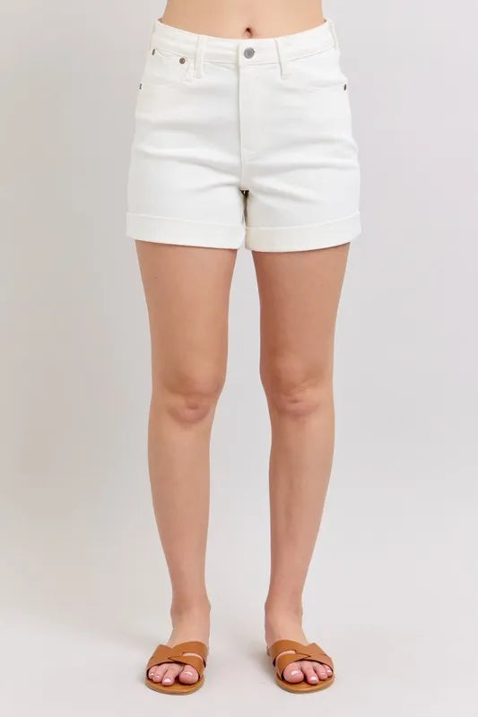The high waist double roll cuff denim shorts offer a modern and stylish twist on a classic favorite. Featuring a flattering high-rise fit and double roll cuff detailing, these shorts are perfect for a chic and casual look.